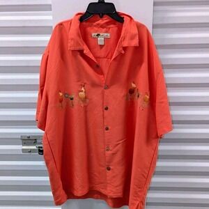 Y2K Tropical‎ Cocktail Camp Shirt Joe Marlin Embroidered Coral XXL Vintage